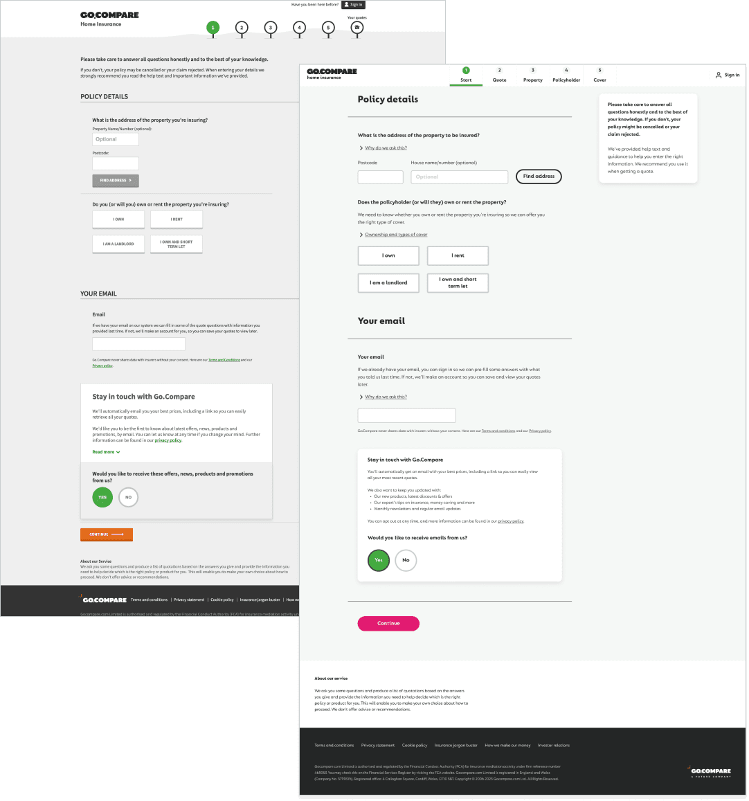 Before and after redesign