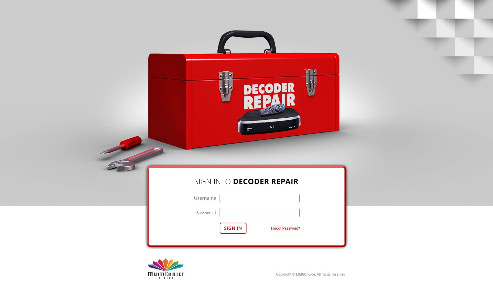 Multichoice web portal decoder repair